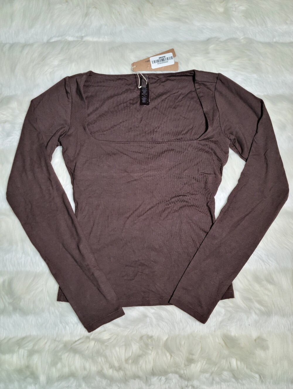 SKIMS Smooth Layers Square Neck Long Sleeve Top Brown Espresso Women XS NEW